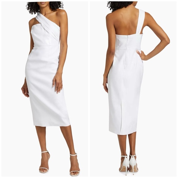 New Milly Asymmetric Linen Blend Midi Dress in White One Shoulder Bridal Sz 2 - Picture 1 of 14